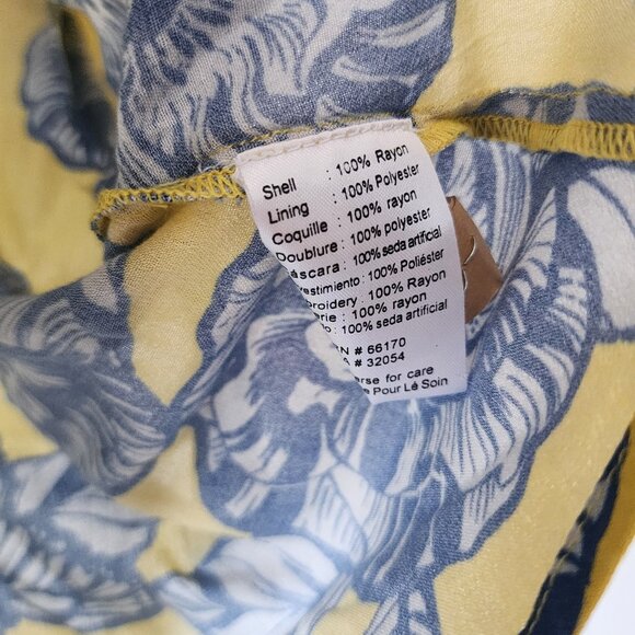 Womens Vineet Bahl Small Floral Short Sleeve Tie Waist Yellow Blue - Picture 7 of 9